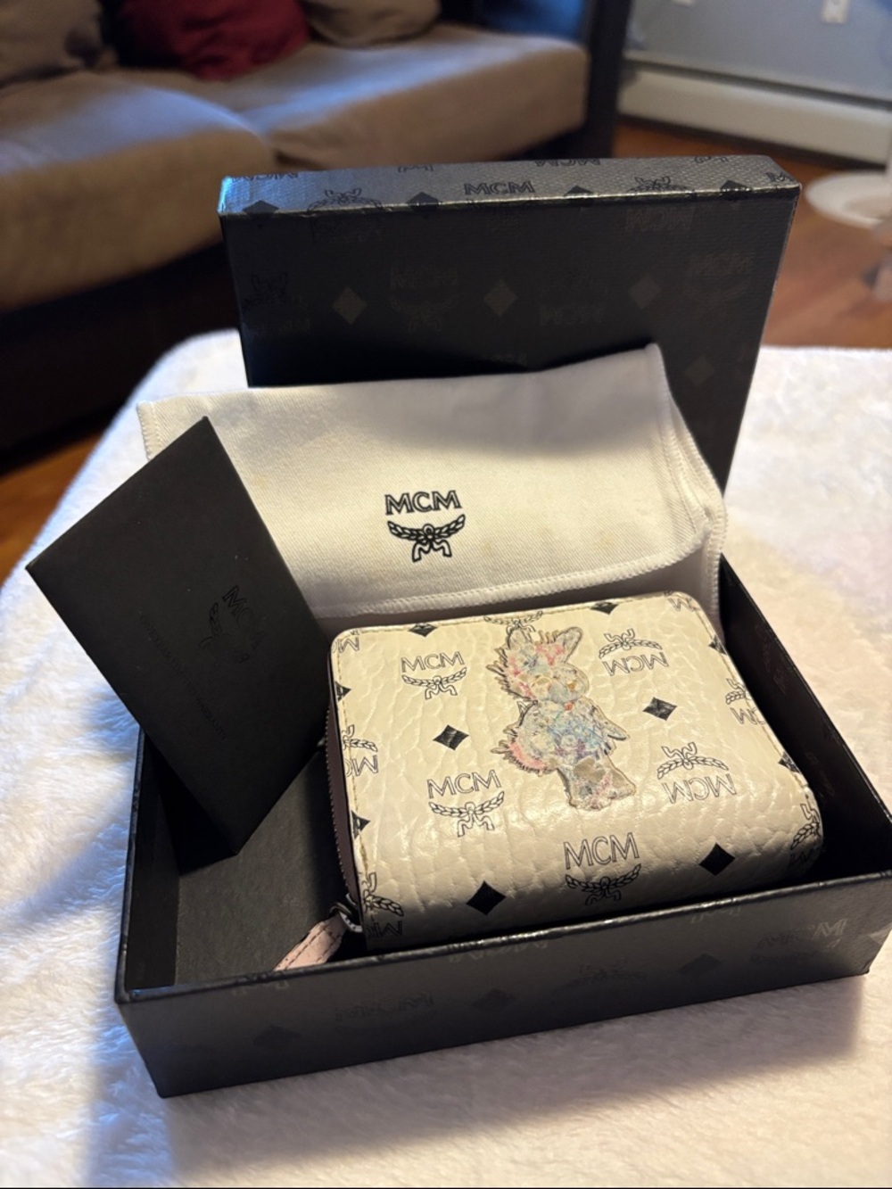 MCM White Logo Monogram Floral Zip-Around Wallet